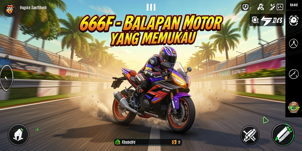 Tampilan gameplay balapan motor yang seru dan mendebarkan.