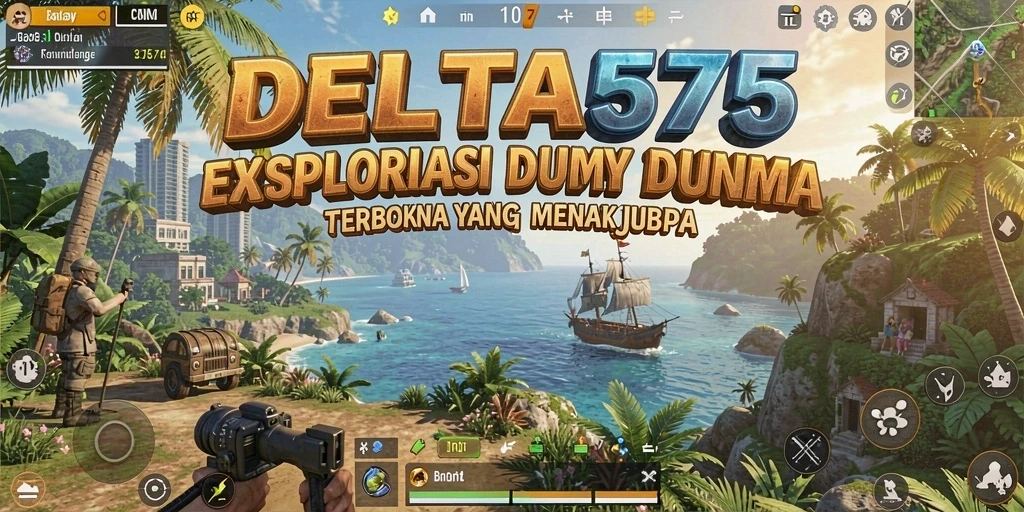 Screenshot gameplay DELTA575 menampilkan eksplorasi dunia terbuka yang luas.