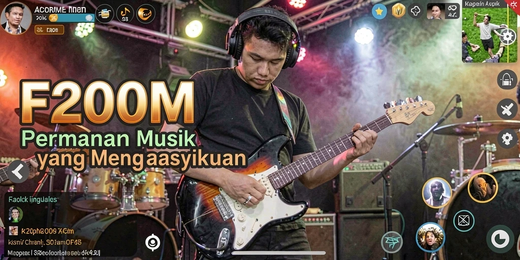 Tampilan gameplay F200M menampilkan notasi musik yang bergerak dinamis.
