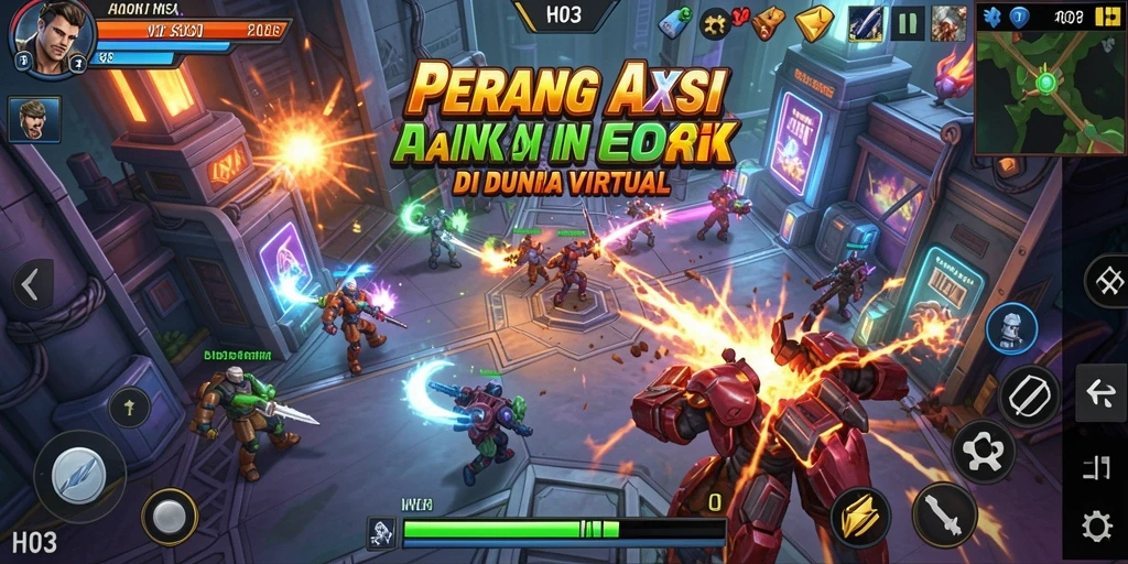 Tampilan gameplay H03 yang intens dan seru saat pertempuran.