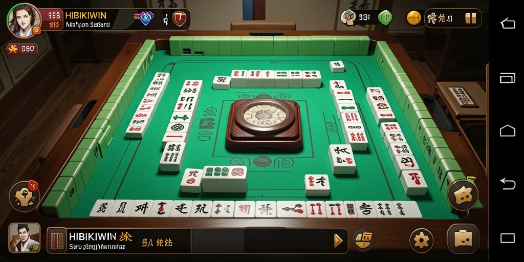 Tangkapan layar HIBIKIWIN menampilkan gameplay Mahjong yang seru.