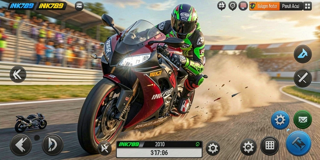 Screenshot gameplay INK789 menampilkan momen balapan yang mendebarkan.