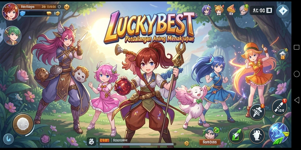 Tampilan gameplay LUCKYBEST yang menampilkan karakter anime yang beraksi.