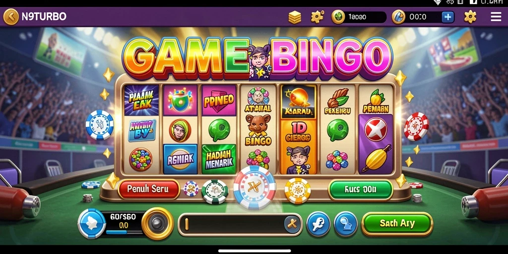 Gameplay seru N9TURBO dengan suasana Bingo yang menantang.