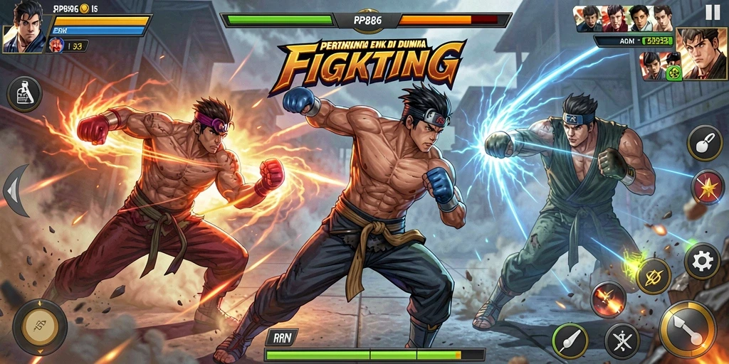 Screenshot menunjukkan aksi seru dari gameplay Fighting.