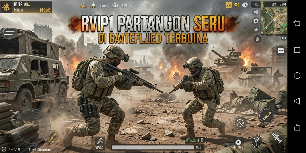 Screenshot gameplay <strong>RVIP1</strong> menampilkan pertarungan intens di medan tempur.