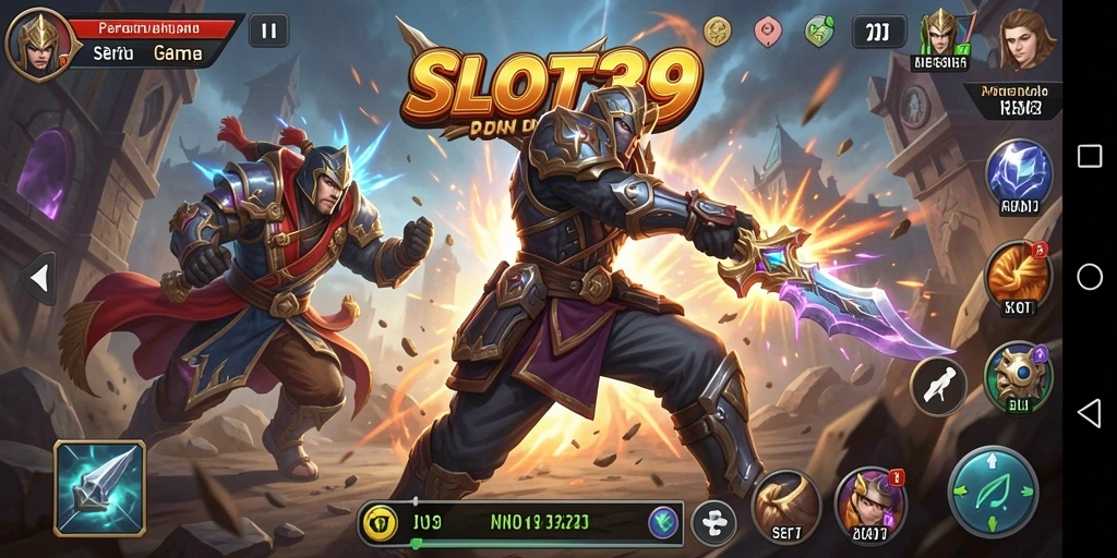 Screenshot menampilkan pertarungan seru antara karakter dalam SLOT39.