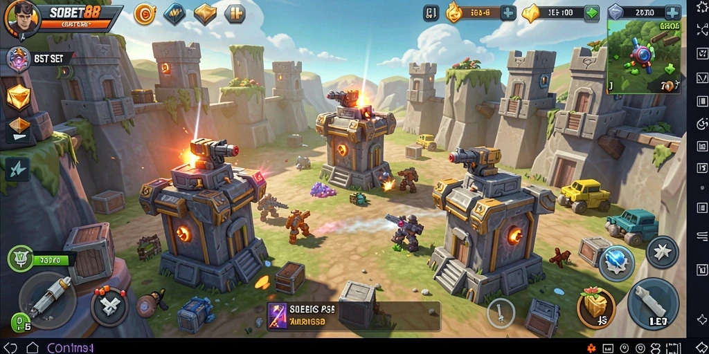 Tampilan menara dan strategi pertahanan dalam gameplay SOBET88.