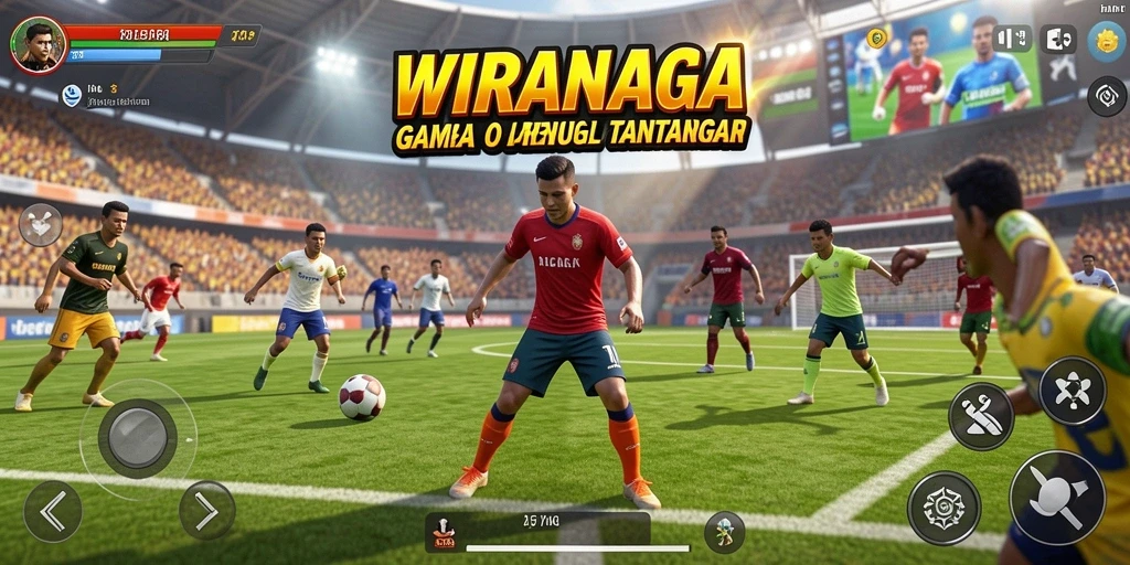 Tampilan gameplay seru dengan karakter bertanding di lapangan.